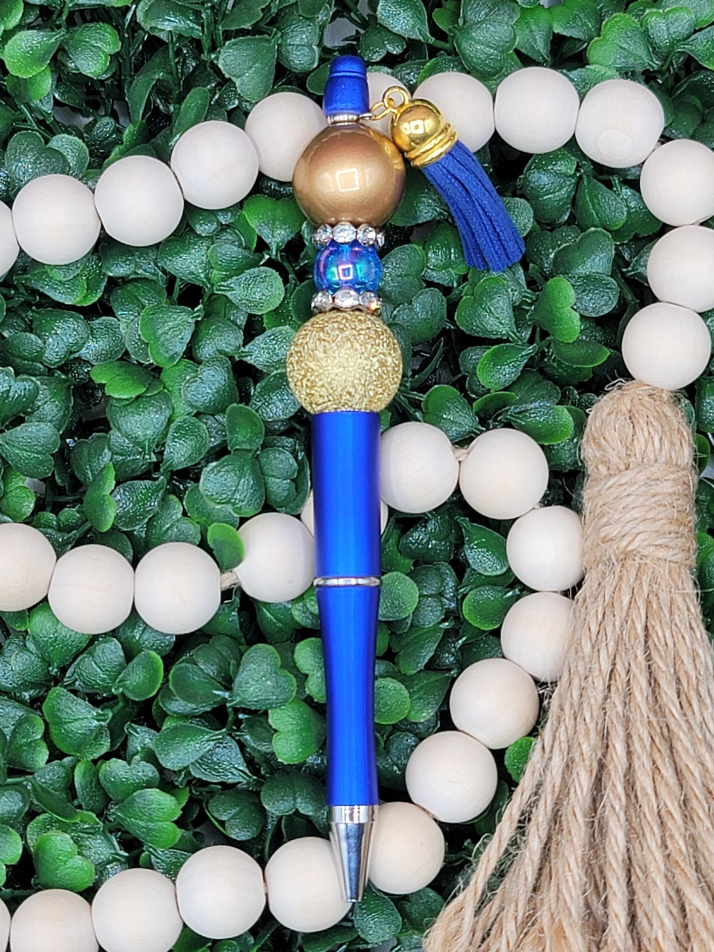 Blue & Gold Beaded Pen