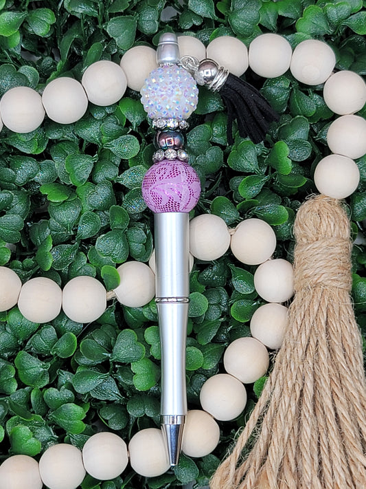 White, Purple & Black Beaded Pen