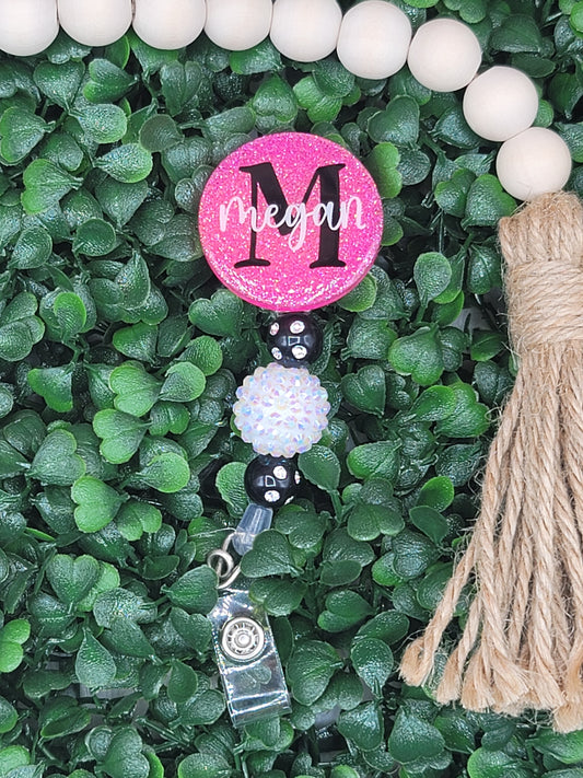 Personalized Glitter Badge Reel- Name and First Initial