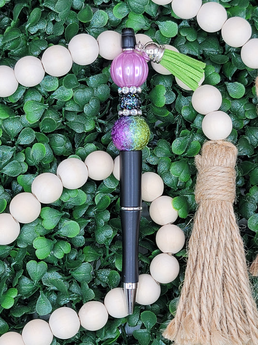 Black, Purple & Teal/Green Beaded Pen