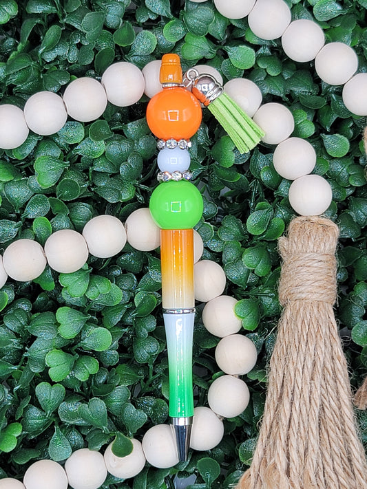 Orange, White & Green Beaded Pen