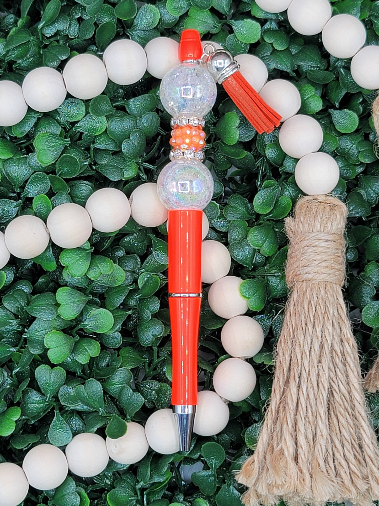 Orange & White Beaded Pen