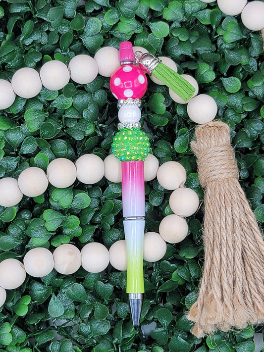 Pink, White & Green Beaded Pen