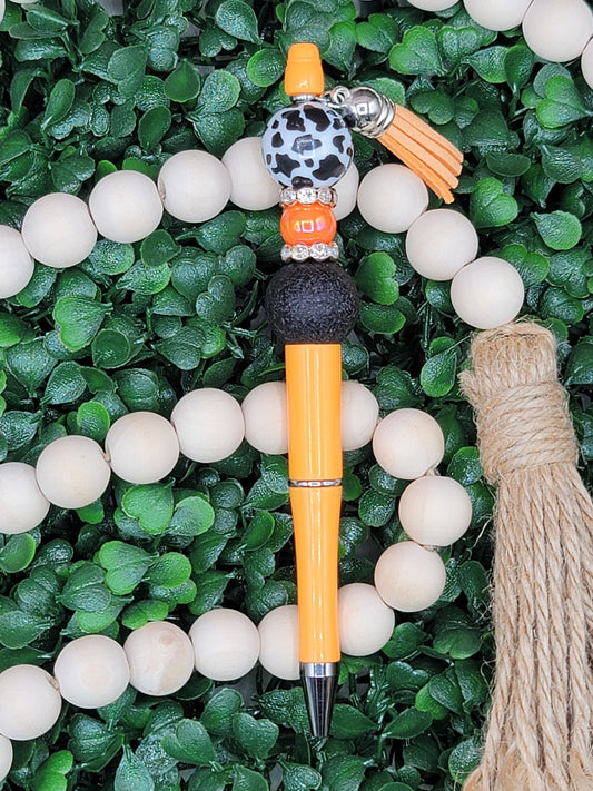 Orange & Black Cow Print Beaded Pen