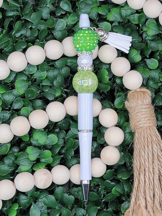 White & Green Beaded Pen