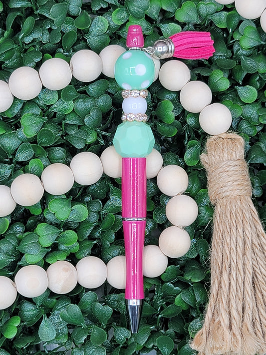 Pink, Mint & White Beaded Pen