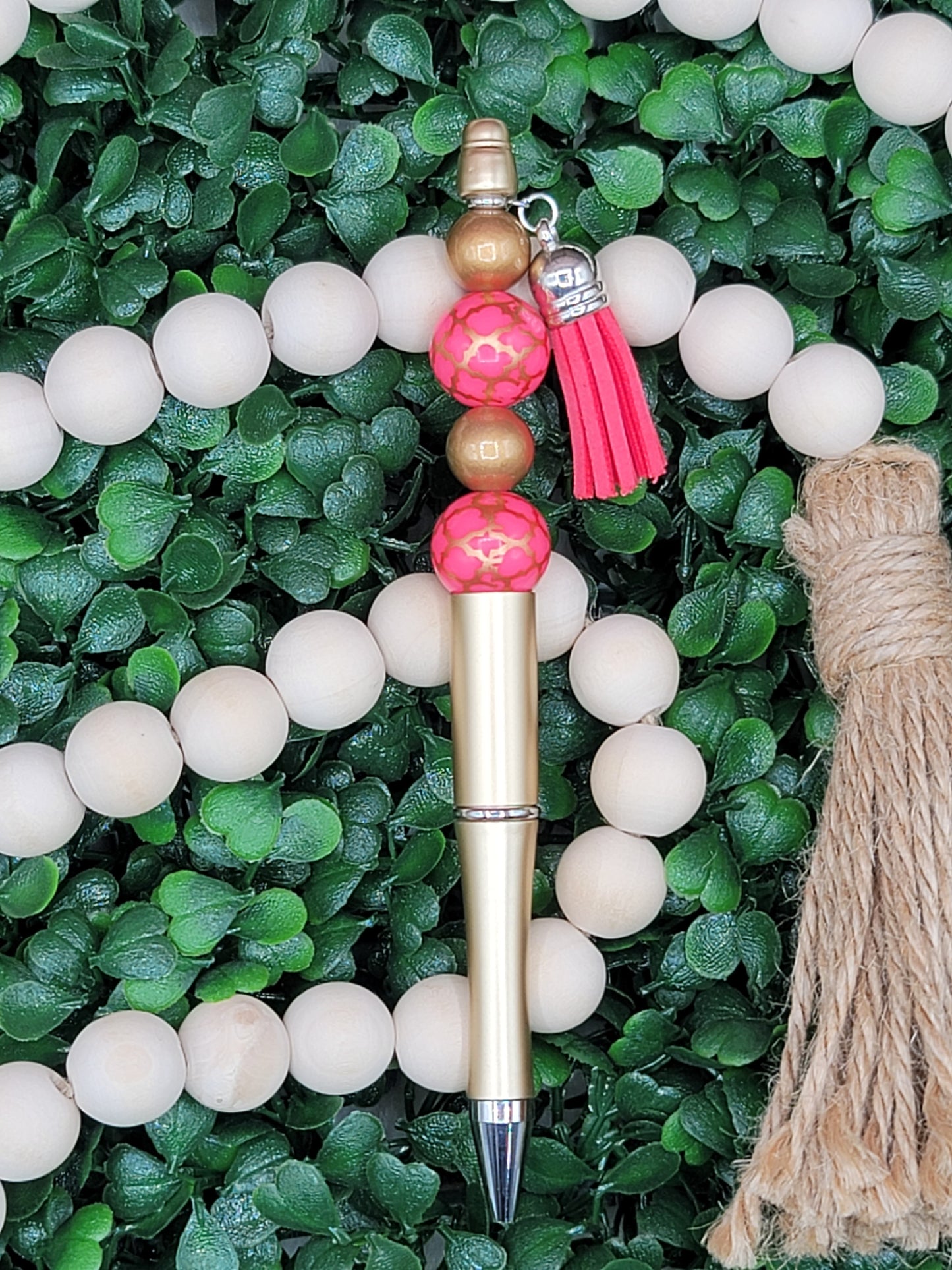 Gold & Coral Beaded Pen