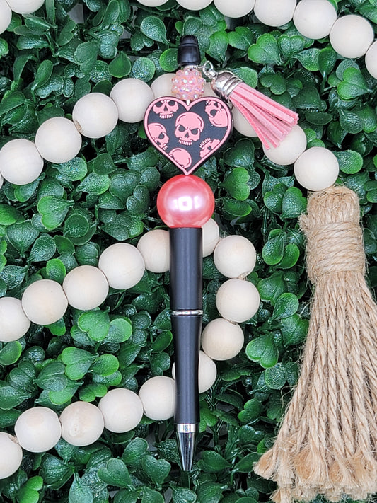 Pink Skulls Beaded Pen