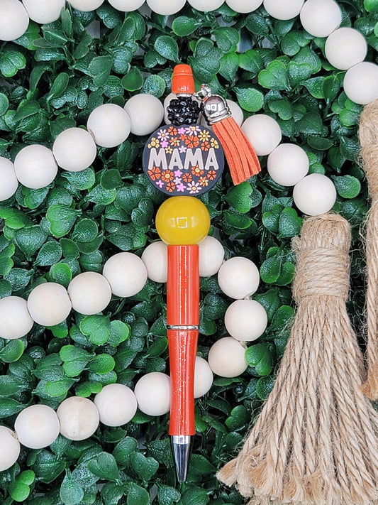 Orange Mama Flower Beaded Pen