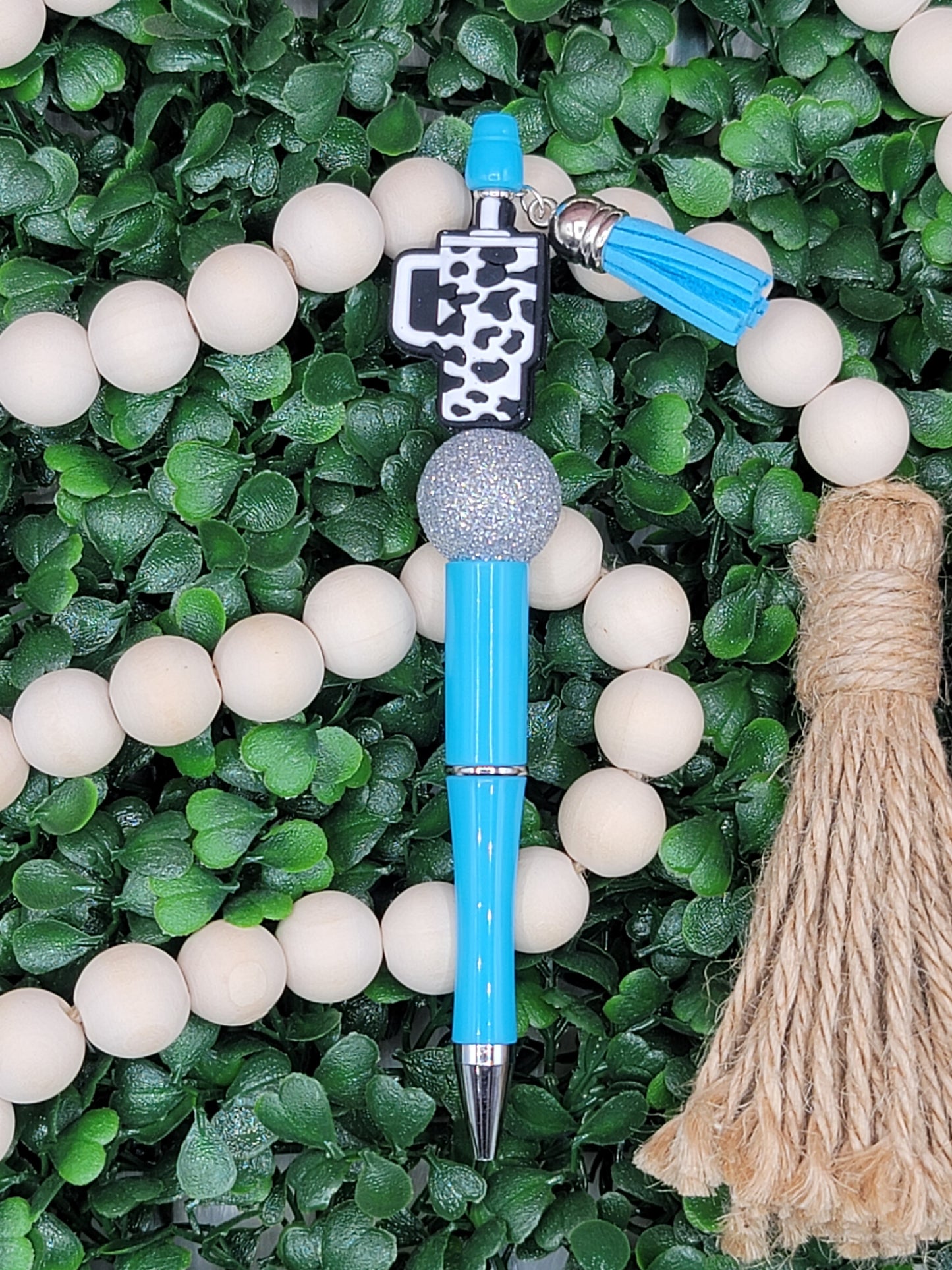 Blue Leopard Tumbler Beaded Pen