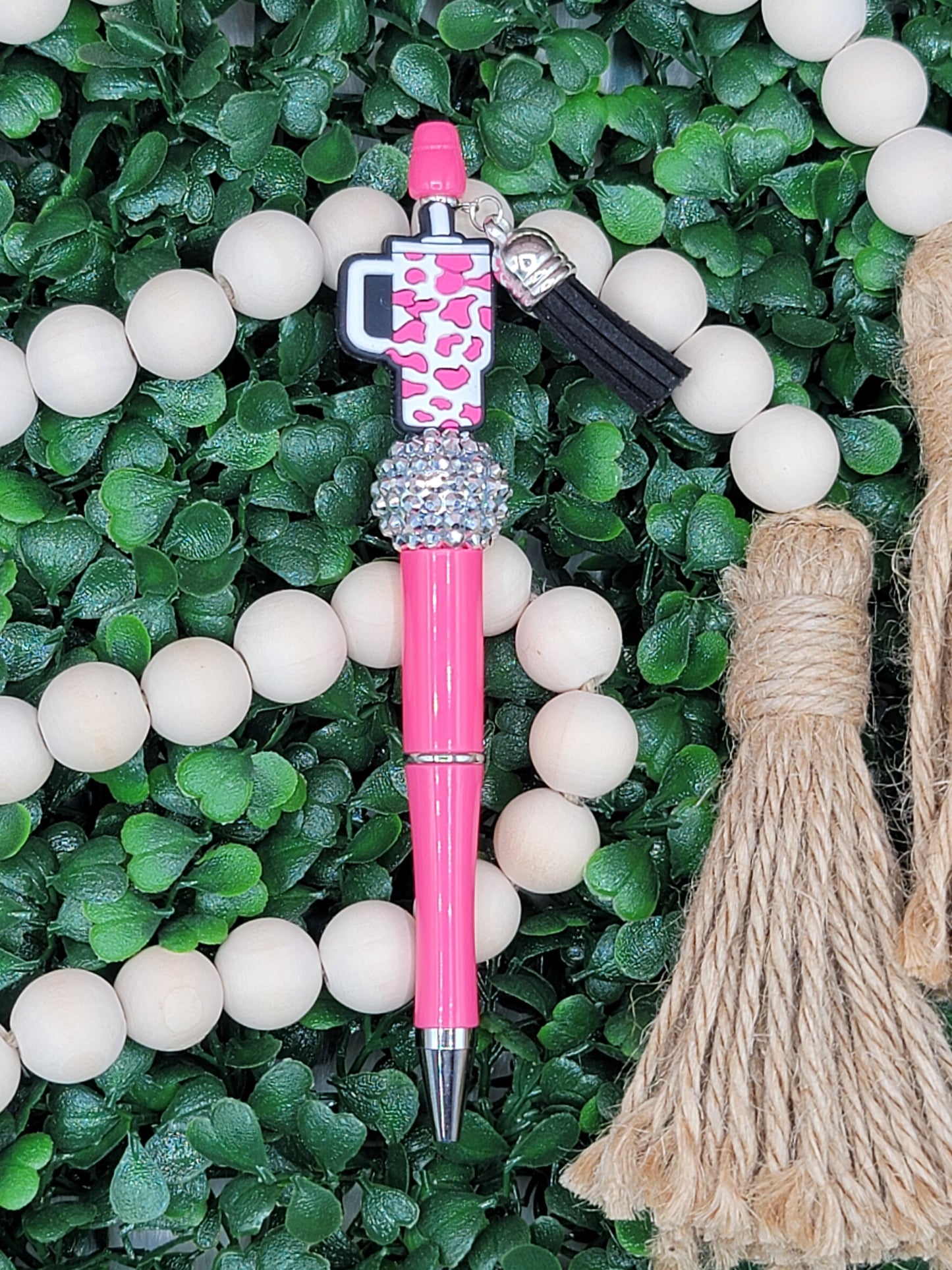 Pink Leopard Tumbler Beaded Pen