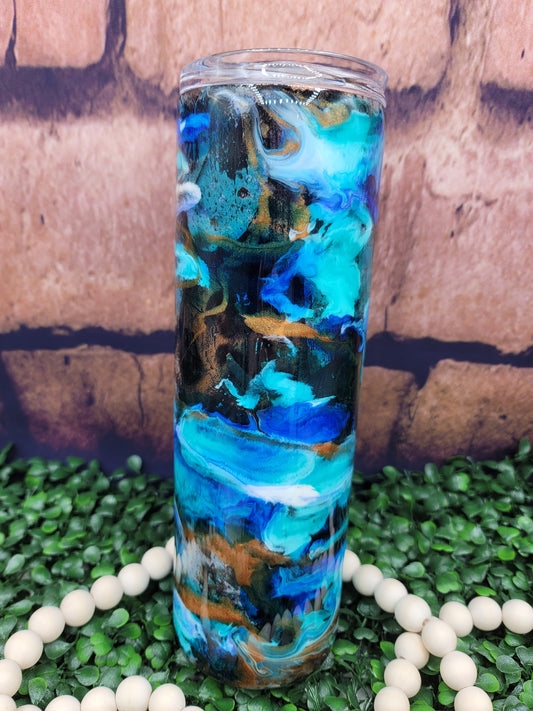 30 oz.- Blue, Black & Bronze Swirl Tumbler- READY TO SHIP