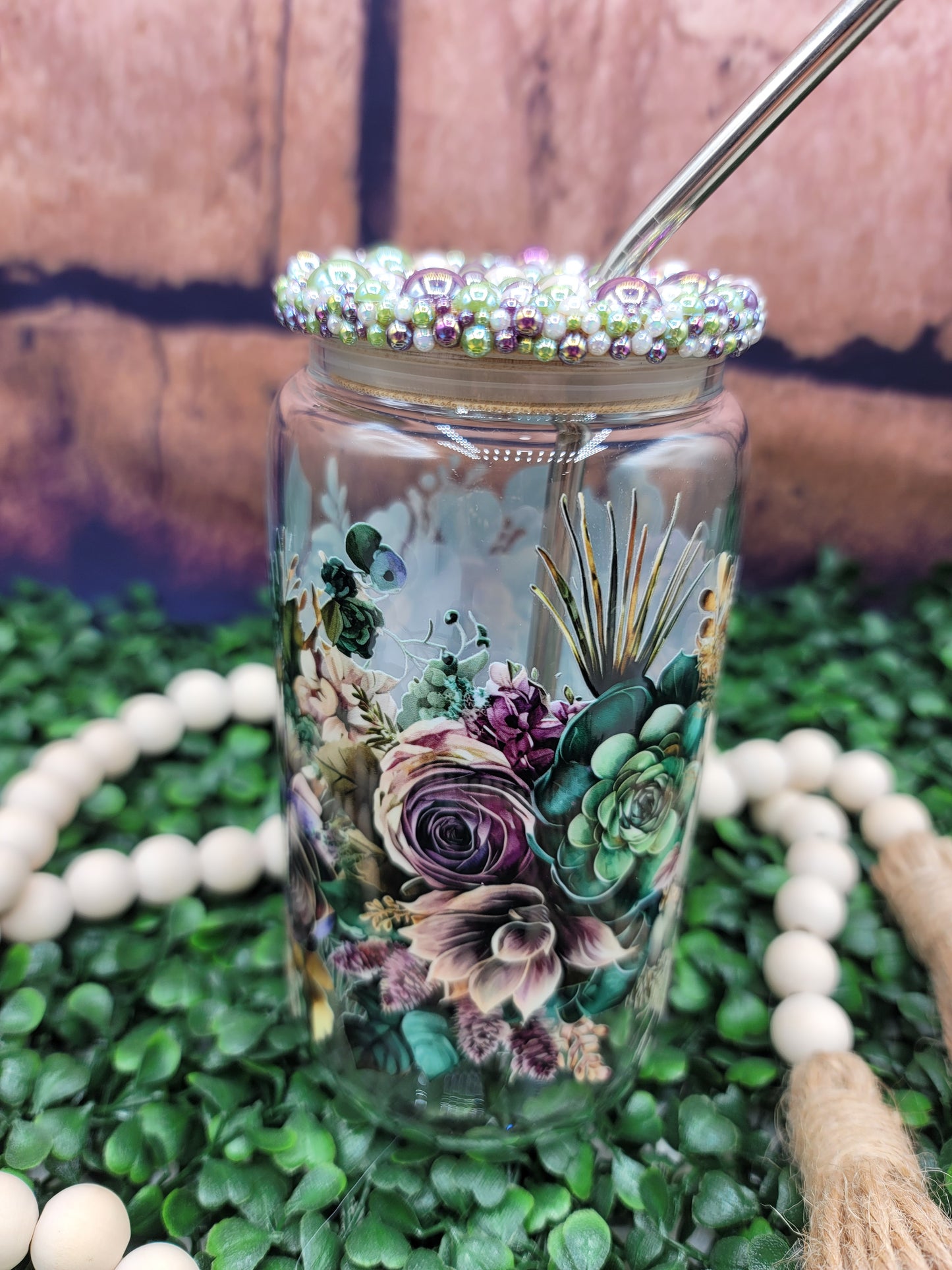 Succulent & Flower Libbey w/ Pearl Lid