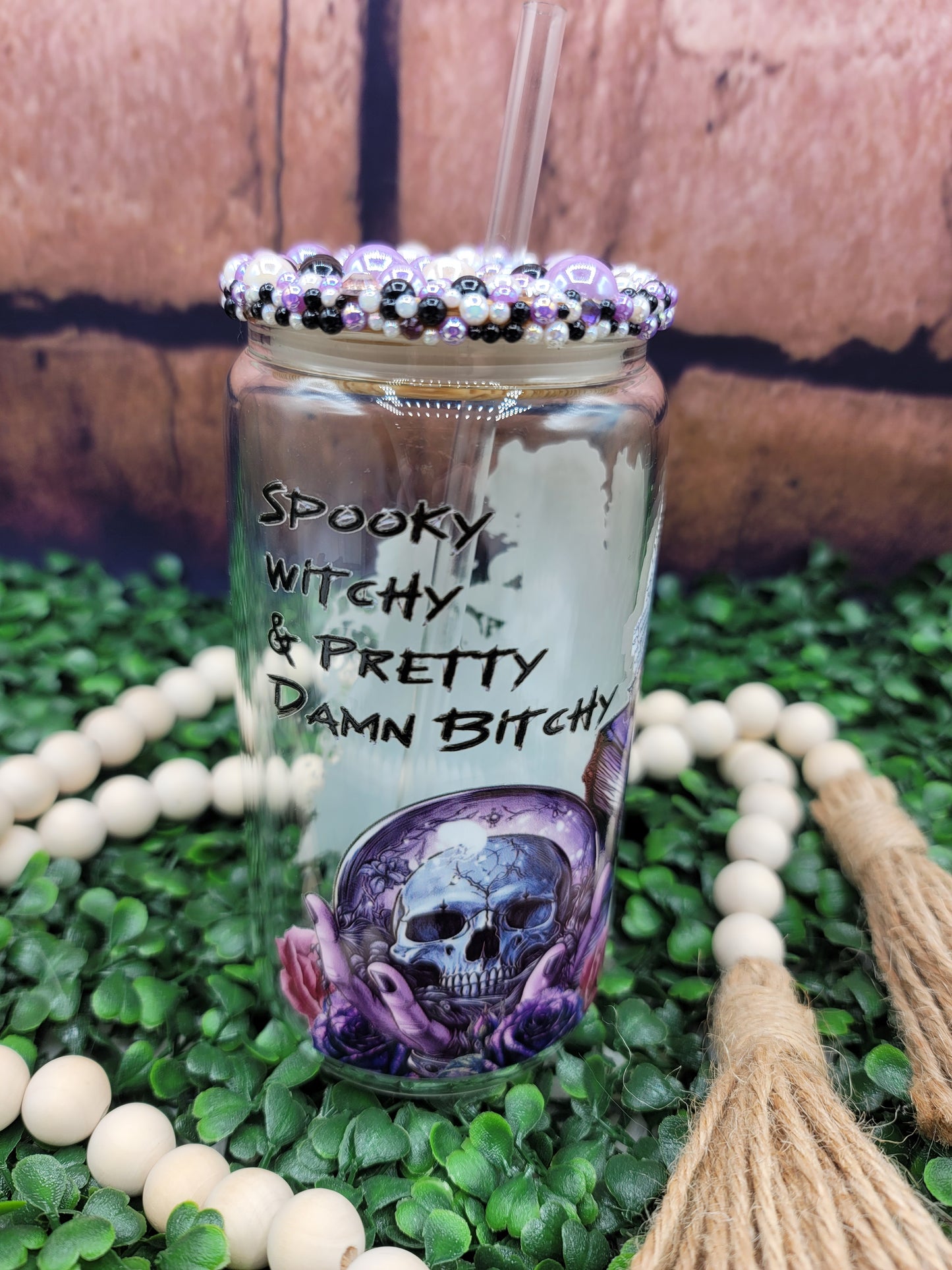 Spooky & Witchy Skull Libbey w/ Pearl Lid